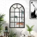 Espejo ventana en arco decoración de pared, espejo decorativo marco negro para sala de estar. - Pequeño: madera de tilo 5 mm + acrílico 2 mm con respaldo adhesivo / MZ420-estilo C