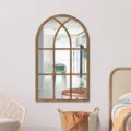 Wooden arched window wall mirror for living room bedroom decor, rustic mirror wall sticker. - MZ421-Style B