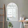 Rustic arch window mirror wall sticker showing home decor scene setting for living room study. - MZ422-Style A