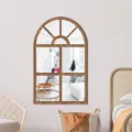 Detailed view of wooden acrylic arched window mirror wall sticker for bedroom living room - MZ422-Style B