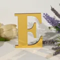Gele 3D houten acryl spiegel letter E huisdecoratie ornament bureau display rekwisiet. - Letter E / Goud