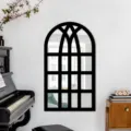 Decorative arched window wall mirror, black frame mirror sticker for living room bedroom decor. - MZ423-Style C