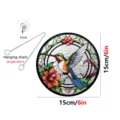 Round acrylic stained glass hummingbird suncatcher hanging decor with chain and hook for window - TYU709 - 15cm