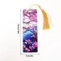 Stained glass cherry blossom acrylic bookmark with gold tassel, clear refraction, 15cm - SQTYU020