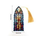 Stained glass acrylic bookmark with gold tassel, creative church window reading accessory. - SQTYU033