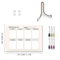 Vue détaillée du tableau de planification hebdomadaire en bois avec support et aimants. - MZ765 / Comprend 6 stylos + 4 aimants adhésifs