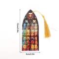 Colorful stained glass acrylic bookmark with gold tassel, translucent decorative reading marker. - SQTYU036