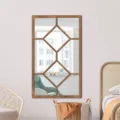 Detail view of the wooden frame acrylic mirror wall sticker, creative window decor. - MZ427 - Style B
