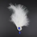 Elegante pinza para el cabello de pluma blanca con diamantes de imitación azules vintage - Blanco (Strass Azul)