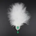 Elegante pinza de pelo de pluma blanca con base de metal de cristal verde para moda. - Blanco (Strass Verde)