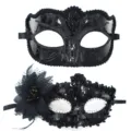 Zwarte masker set voor maskerade, veer en pailletten feestmaskers voor Halloween en bal. - Glanzende Vlinder Met Pailletten Zijbloem Lelie
