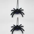 Halloween black plush spider hanging ornament spooky party indoor outdoor decoration props - Black Style with Blue Rhinestone Eyes / 2 Pcs/Set