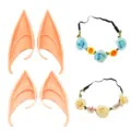 Elfland Ohrringe und Blumenkranz Set, Latex Elfen Ohren mit Blumen Stirnband fuer Cosplay Party. - Blumenkranz (Gelb+Blau) + Helle Ohren (Lang+Kurz)