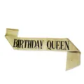 Gold glitter birthday queen sash with safety pin for women party celebration wear main view - Style 02 (BIRTHDAY QUEEN - Gold)