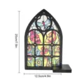 Stained glass wooden arch window ornament, gothic style decorative desktop display piece. - TGMZ002 (Butterfly Floral) / With Base & Black String [Cardboard Packaging]