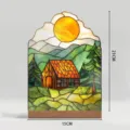 Stained glass landscape acrylic desktop ornament with wooden base home decor tabletop display - BTU486