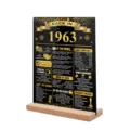 1963 Anniversaire Jalon Acrylique Table Panneau Vintage Affiche Fete Deco Cadeau 60 - BT106A : Style 1963 noir et or