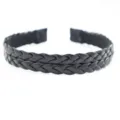 Zwarte gevlochten kunstlederen haarband, minimalistisch haaraccessoire voor dames mode. - Zwart