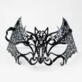 Black metal filigree masquerade mask with sparkling rhinestones for party and Halloween events - Black Bat with Rhinestones