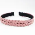 Pink double braided leather headband stylish hair hoop minimal daily accessory for women - Pink