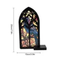 Gothic crow stained glass wooden window ornament home decor desktop hanging 20x10cm - TGMZ008 (Crow on Branch) / With Base & Black String [Cardboard Packaging]
