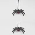 Halloween fuzzy spider hanging ornament with red crystal eyes for party indoor outdoor decoration - Gray Style with Red Rhinestone Eyes / 2 Pcs/Set