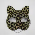 Masque de chat à paillettes noir or géométrique demi-visage fête costumée bal - Chat composite - Or