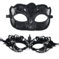 Set de máscaras de carnaval negras, máscara de encaje con diamantes de imitación para fiesta. - Mariposa Brillante Con Pequeña Punta De Encaje Y Strass Moldeado