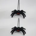 Halloween black spider hanging ornament plush spooky party indoor outdoor decoration prop - Black Style with Red Rhinestone Eyes / 2 Pcs/Set