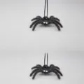 Halloween fuzzy spider hanging ornament with crystal eyes, perfect for party spooky decor. - Gray Style with White Rhinestone Eyes / 2 Pcs/Set