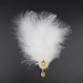 Elegante pinza de pelo de pluma blanca con gema de cristal amarillo brillante, tocado retro europeo - Blanco (Strass Amarillo)