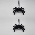 Halloween black fluffy spider hanging ornament horror party indoor outdoor decor props - Black Style with White Rhinestone Eyes / 2 Pcs/Set