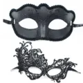 Zwarte maskers set, kant en glitter feestmaskers voor carnaval en verkleedpartij. - Matte Vlinder Met Gevormde Kantfeniks