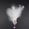 Pinza de pelo de pluma blanca con cristales violetas, elegante accesorio de moda chic. - Blanco (Strass Púrpura Claro)