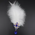 Pinza de pelo de pluma blanca y cristal azul accesorio de moda elegante para mujeres - Blanco (Strass Azul Oscuro)