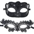 Zwarte masquerade maskers set, elegante kant en glitter plastic feestmaskers Halloween. - Glanzende Vlinder Met Gevormde Kleine Kantpauw