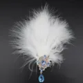 Horquilla de pluma blanca diamantes de imitacion cristal azul broche elegante moda - Blanco (Strass Azul Lago)
