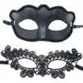 Zwarte masker set, elegante kanten maskers en glittermaskers voor feest, festival en cosplay. - Matte Vlinder Met Gevormde Kleine Kantpauw