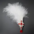 Pinza de pelo de pluma blanca diamantes imitación broche cristal rojo elegante fiesta - Blanco (Strass Vino Tinto)
