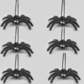 Halloween black fuzzy spider hanging ornaments with crystal eyes for party decoration. - Gray Style with White Rhinestone Eyes / Set of 6