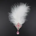 Elegante pinza de pelo de pluma blanca con colgante de pedrería rosa para mujer moda - Blanco (Strass Rosa)