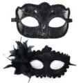 Zwarte masker set met veer bloem en kant design voor feest carnaval verkleedpartij bal - Glanzende Vlinder Met Drakenpatroon Zijbloem