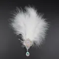 Pinza de pelo de pluma blanca con diamantes de imitación elegante accesorio de cristal. - Blanco (Strass AB)