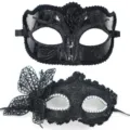 Zwarte Masquerade Masker Set Kant Strass Vlinder Feest Masker Variant Stijl A - Glanzende Vlinder Met Drakenpatroon Zijvlinder