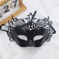 Máscara de mascarada negra con diseño de corona, media máscara hueca para fiesta. - Corona de una pieza - negro