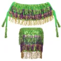 Mardi Gras green purple sequin festival costume top skirt set party carnival dance outfit - One Size / Top And Bottom / Carnival Sequin Tube Top - Green Purple Gold