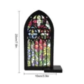 Gothic arch wooden stained glass window ornament desktop decor floral light transmission - TGMZ009 (Classic Floral) / With Base & Black String [Cardboard Packaging]
