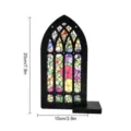 Gothic arched wooden stained glass window decor ornament with floral pattern desktop display - TGMZ010 (Exquisite Floral) / With Base & Black String [Cardboard Packaging]