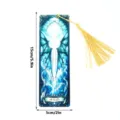 Detailed view of the transparent acrylic dragon bookmark featuring vibrant blue fantasy stained glass art. - SQTYU053