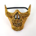 Gleaming rhinestone skull half face mask for glamorous costume party, Halloween and festival. - Rhinestone Skull Mask (Gold)